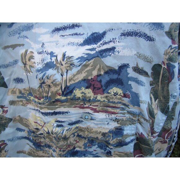 Hilo Hattie Hawaiian Camp Shirt Diamond Head Volcano Aloha Friday 100% Silk XL - Picture 5 of 11